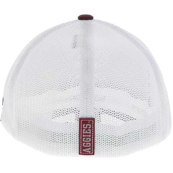 back view of white mesh cap with AGGIES logo
