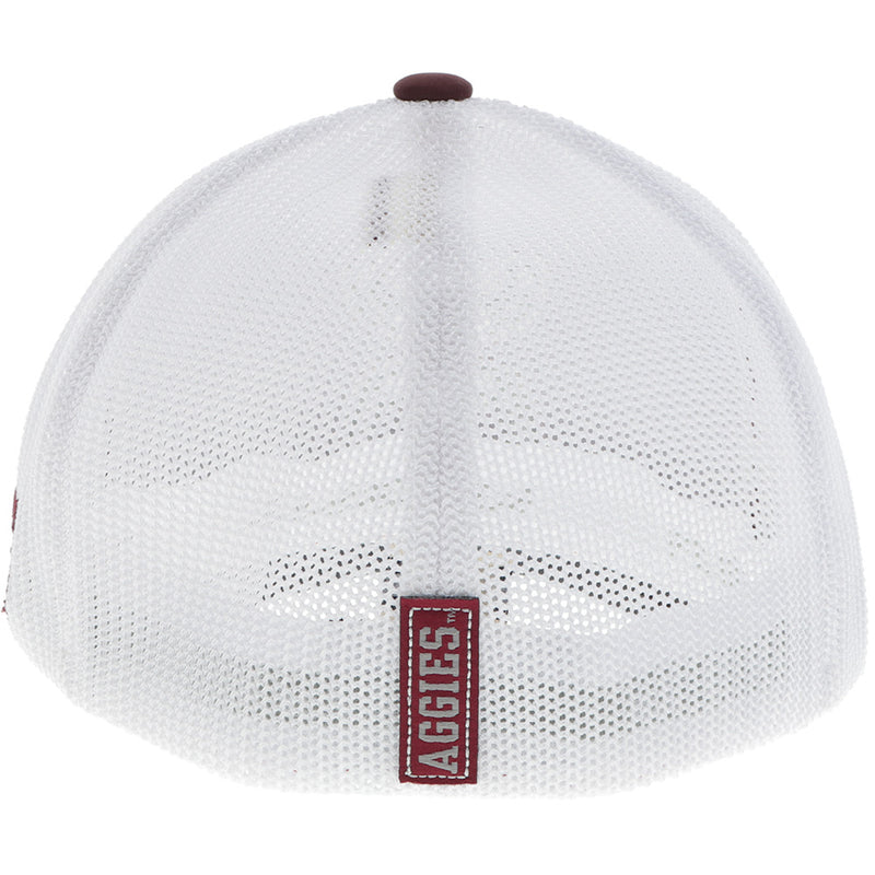 back view of white mesh cap with AGGIES logo