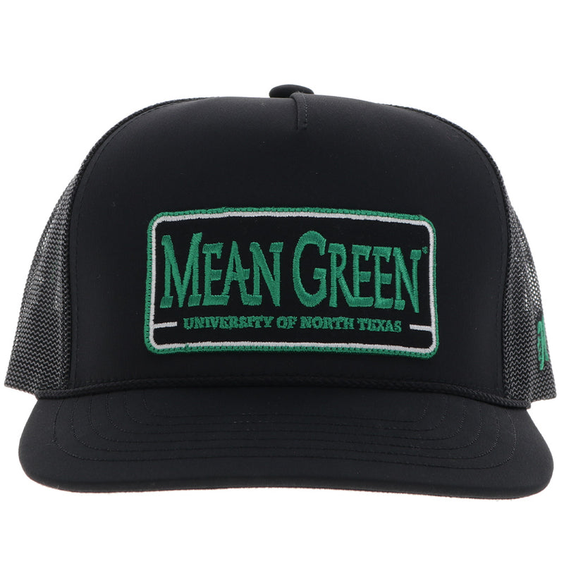 front of black and green "Mean Green" UNT x Hooey hat