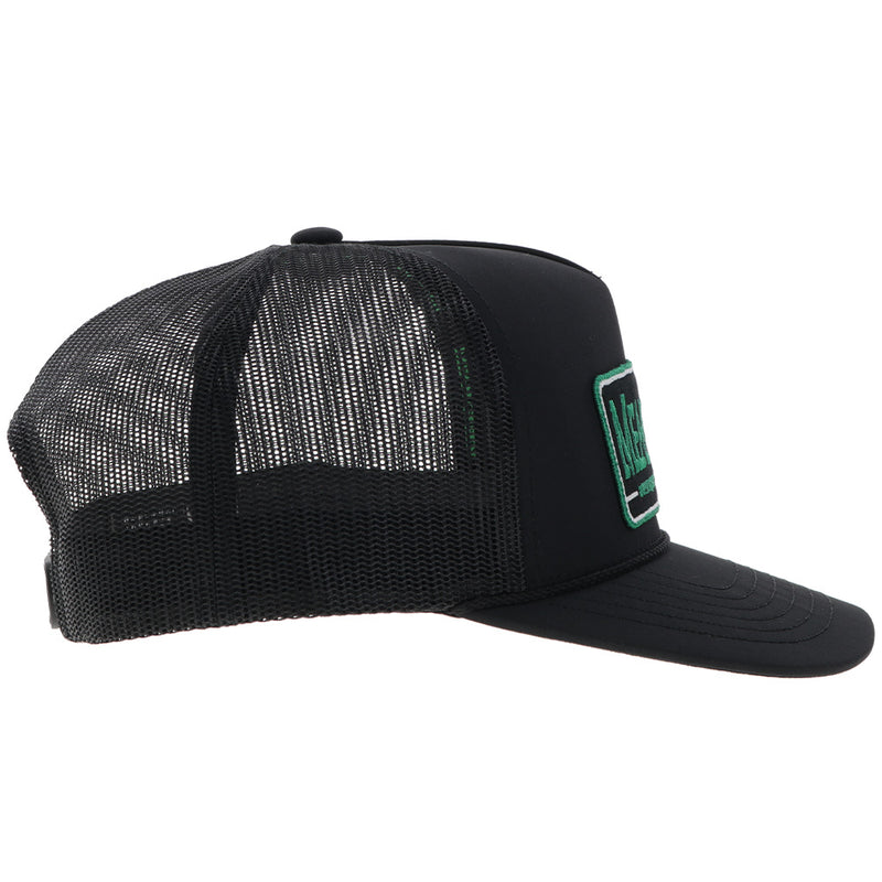 right side of black and green "Mean Green" UNT x Hooey hat