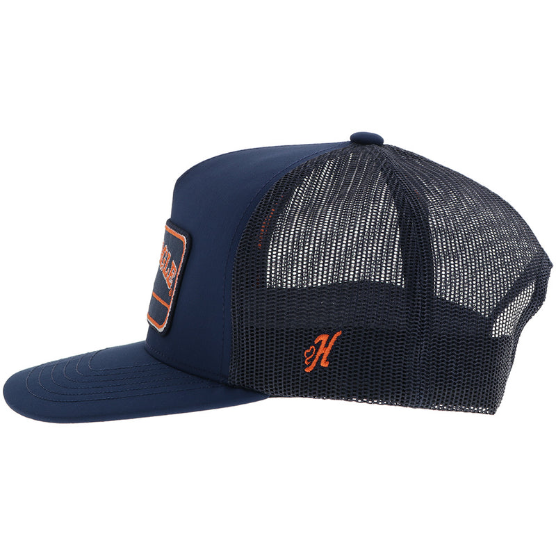 left side of the Auburn x Hooey War Eagle hat with orange H embroidered logo
