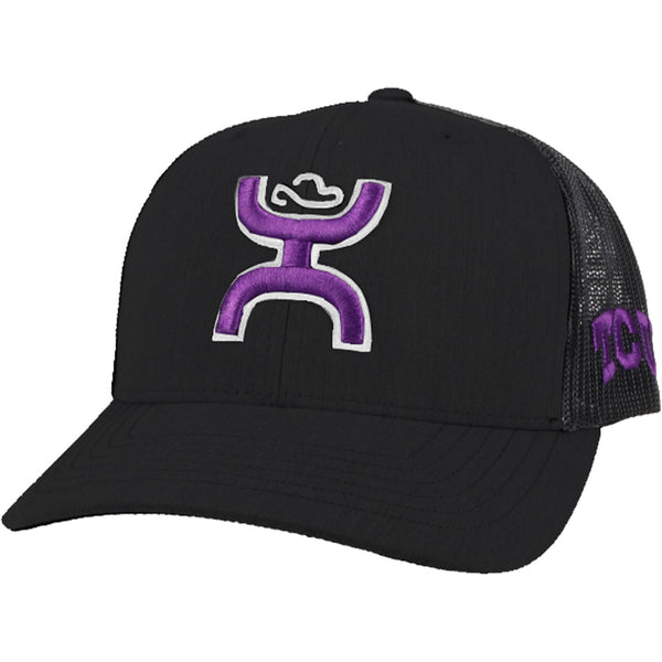 solid black TCU x Hooey hat with purple Hooey logo