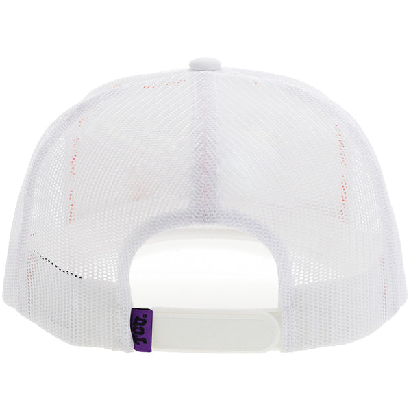 back of solid white with purple horned front patch TCU x Hooey hat