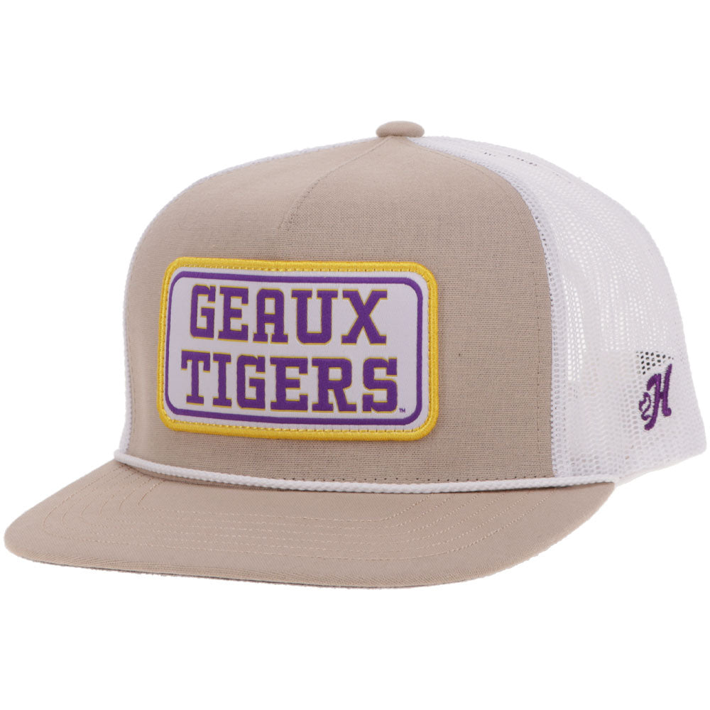 "Louisiana State University" Hat Tan/White w/Rectangle Patch