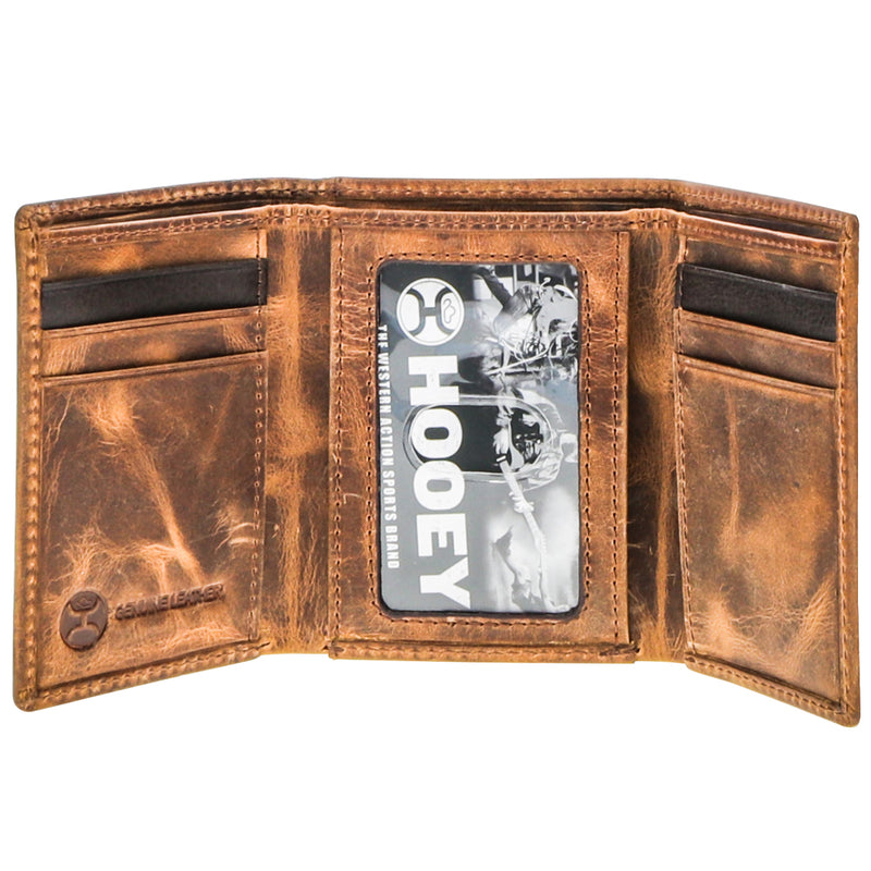 Inside of American flag leather wallet with distressed look and black cloth card lining