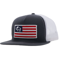 grey and white AMCC hooey hat with the buffalo flag patch