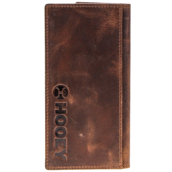 brown leather bi-fold with Hooey logo stamp