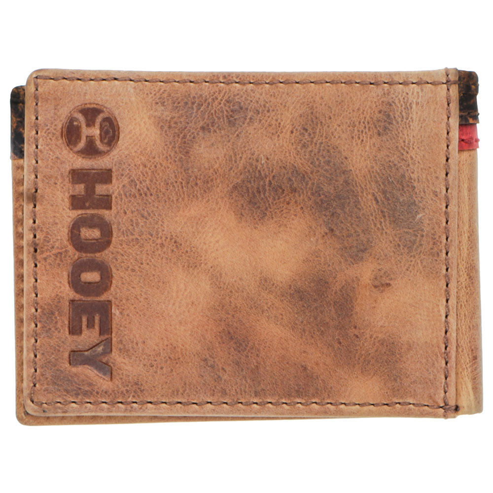 "Whip" Smooth Tan w/Aztec Print Front Pocket Bifold Wallet