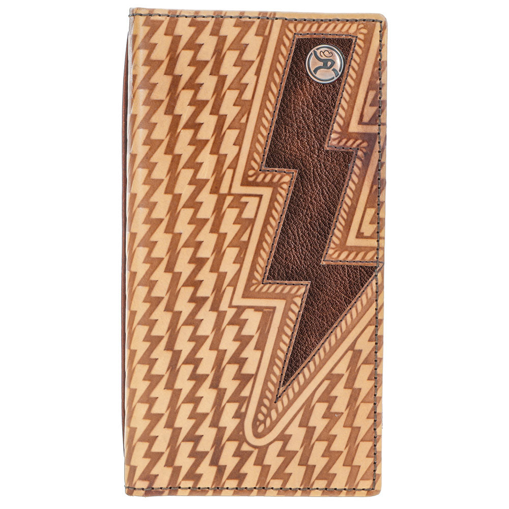 "Zemi" Tan Basket Weave w/ Brown Lightning Bolt Rodeo Wallet