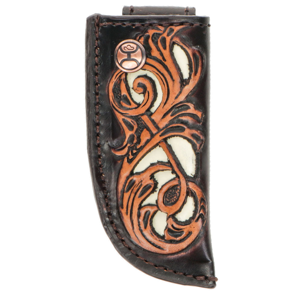 "Top Notch 2.0" Knife Sheath Brown Leather w/Feather Filigree