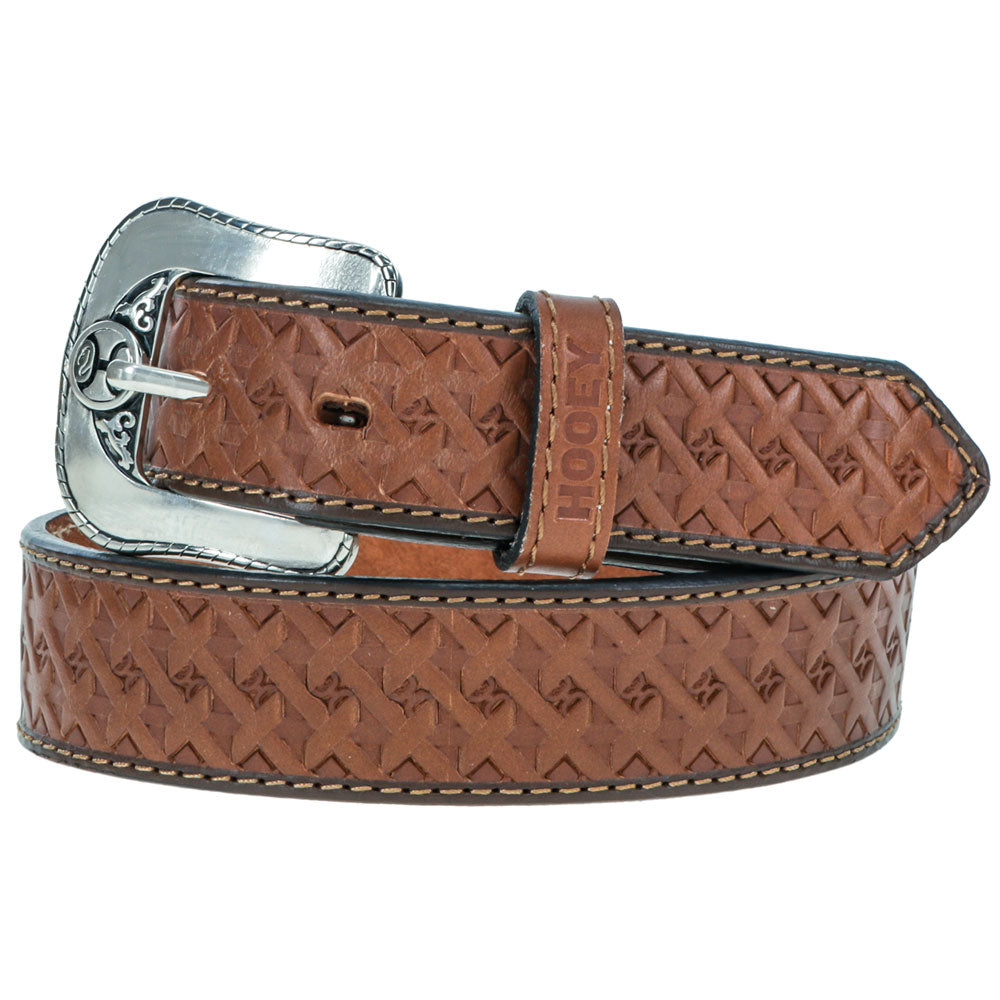 Youth Boys "Hooey Hands-Up" Classic Hooey Belt" Natural / Brown Basket Weave