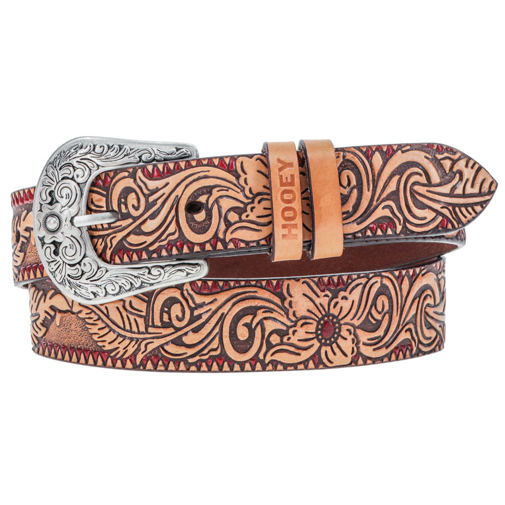 Youth Girls "Flora" Original Hooey Ladies Belt Natural/Brown/Red w/Floral
