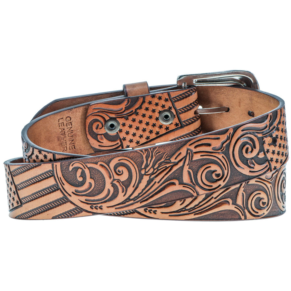 "Liberty Roper" Filigree Tan Leather w/Brown Hand Painted Accents Belt