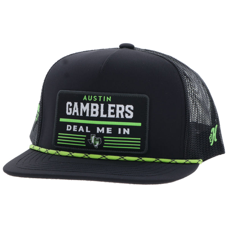 "Austin Gamblers" Hat Black w/Black/White & Neon Green Patch