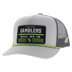 "Austin Gamblers" Grey Hat w/Black/White & Neon Green Patch