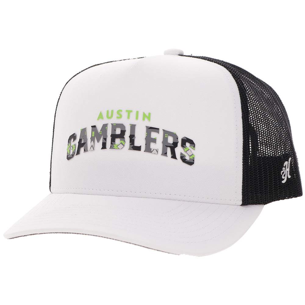 "Austin Gamblers" Hat White/Black w/Black & Green Logo