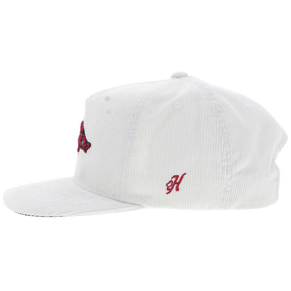 "University Of Arkansas" Hat White Corduroy w/Razorback Logo