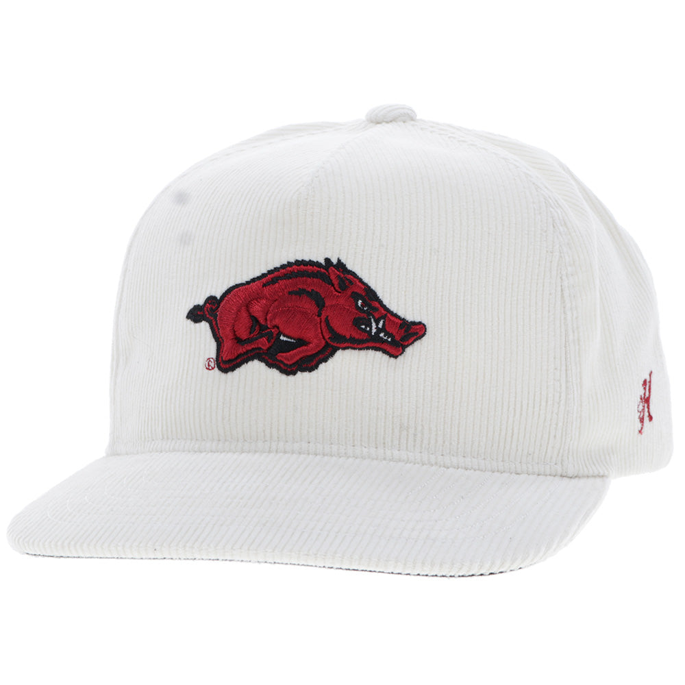 "University Of Arkansas" Hat White Corduroy w/Razorback Logo