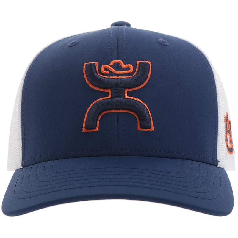 front of blue and white Auburn x Hooey hat with blue and orange Hooey logo patch