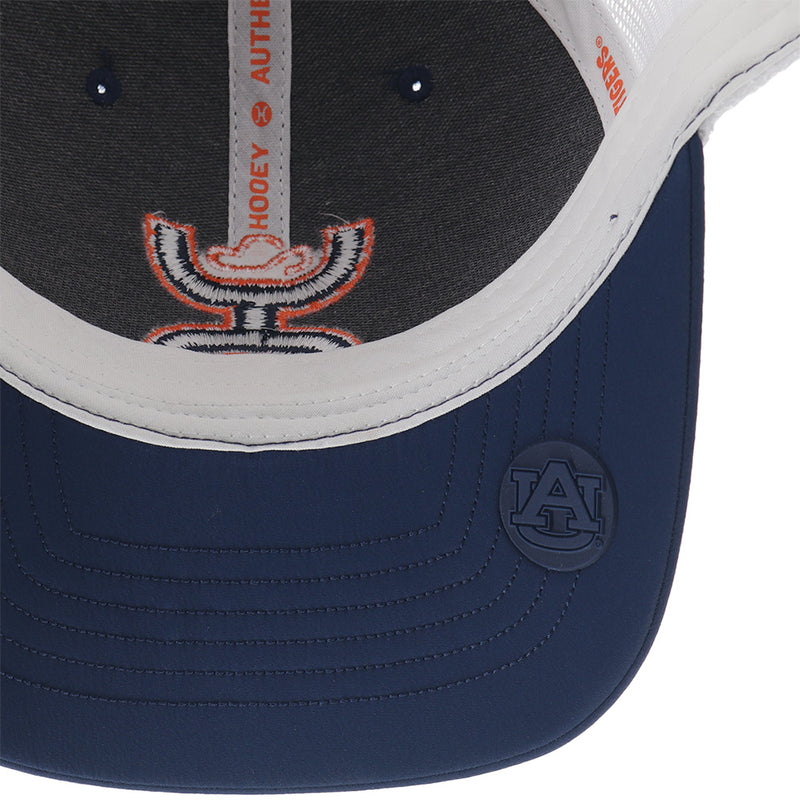 under side of blue and white Auburn x Hooey hat
