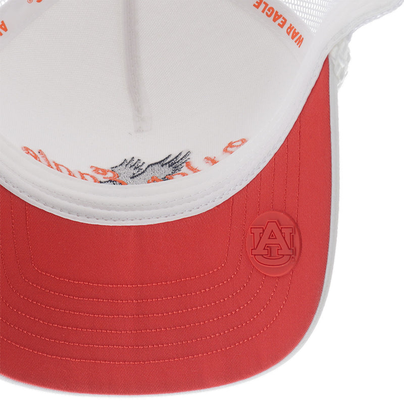 under side of white and orange Hooey x Auburn hat