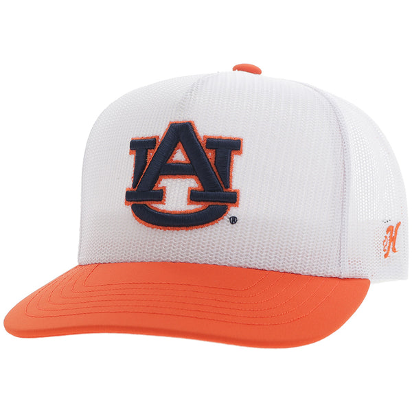 white and orange Auburn x Hooey hat with blue and orange AU logo patch