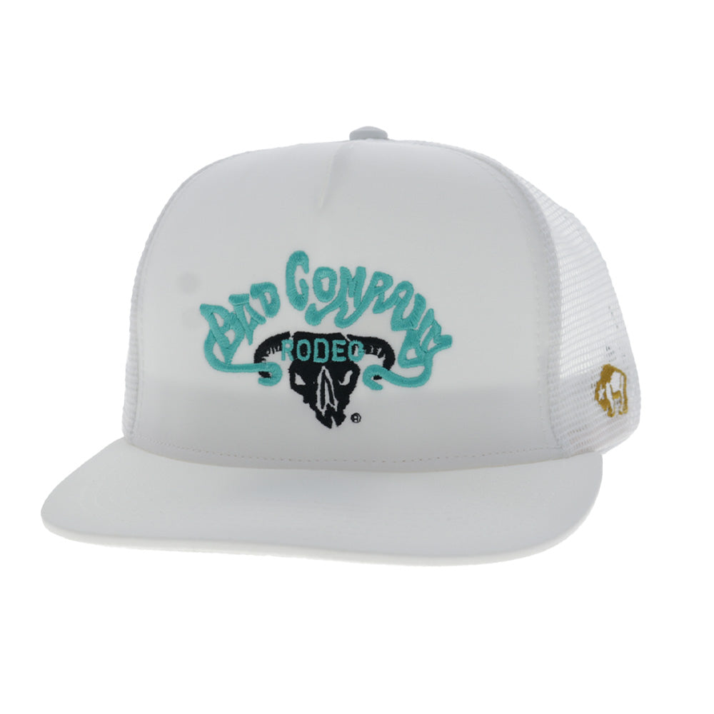 Bad Company Hat White w/Blue & Black Logo