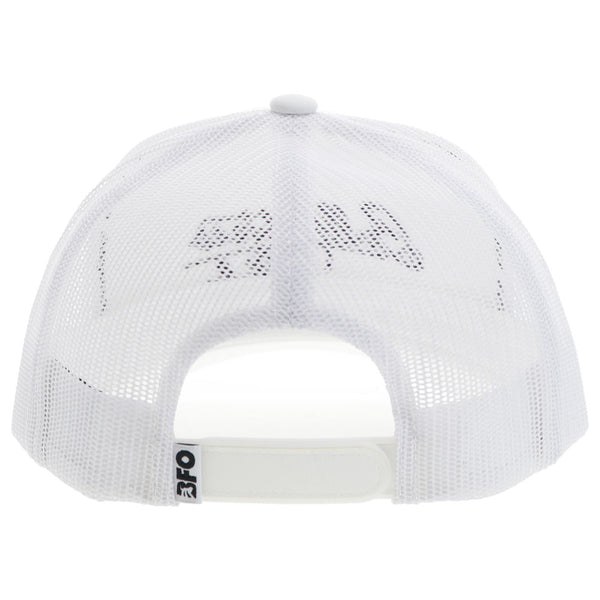 back of the white on white bull fighters only hat