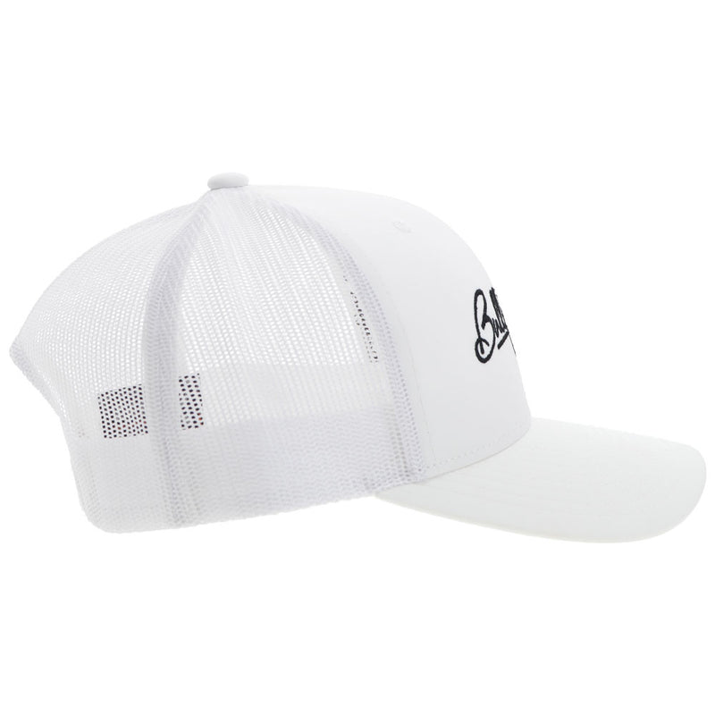 right side of the white on white bull fighters only hat