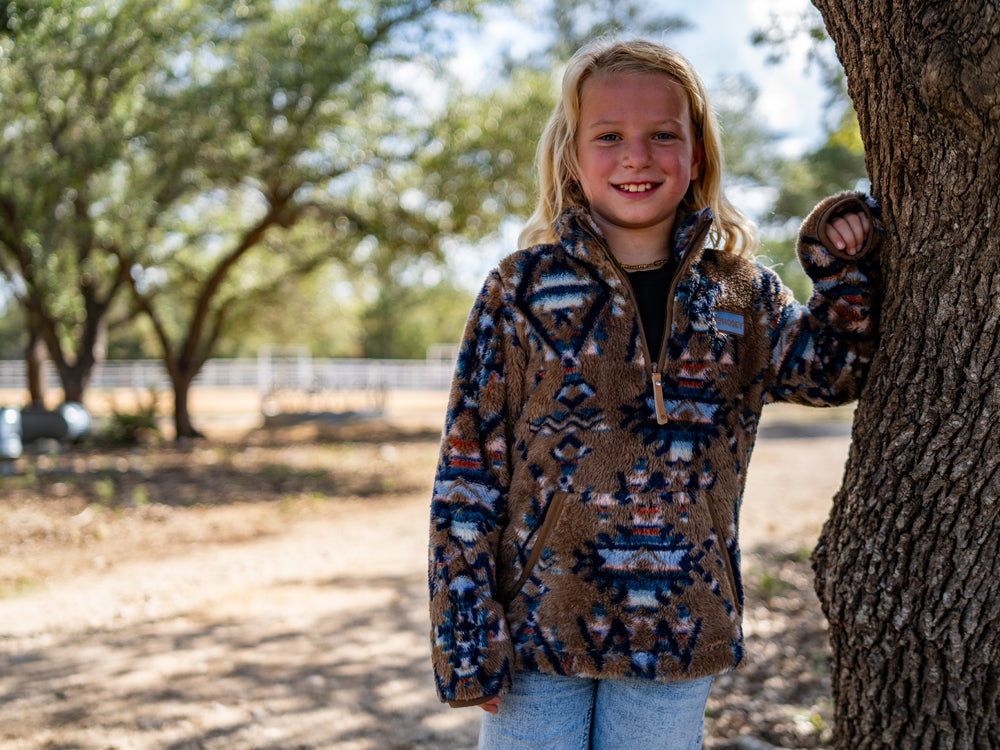 Youth "Telluride" Fleece Pullover Brown w/Multi Color Aztec