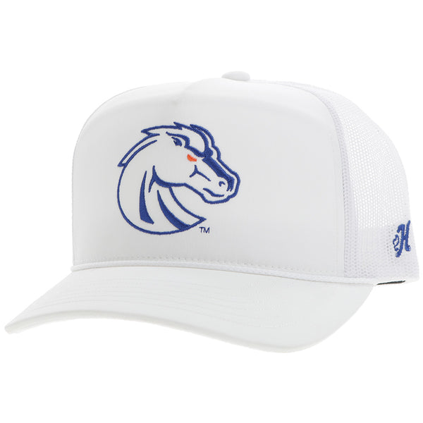 Boise x Hooey white hat with blue bronco patch