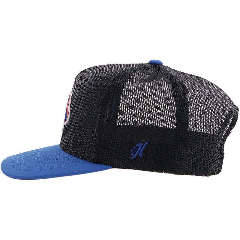 left side of blue and black Boise x Hooey hat