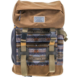 Topper backpack in tan with grey and tan stripe pattern and tan accents