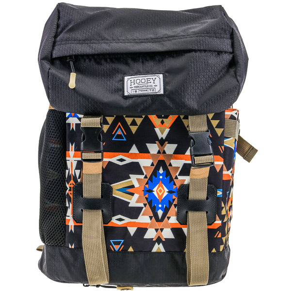 "Topper" Hooey Backpack Black/Orange Aztec Pattern w/Black & Mustard accents