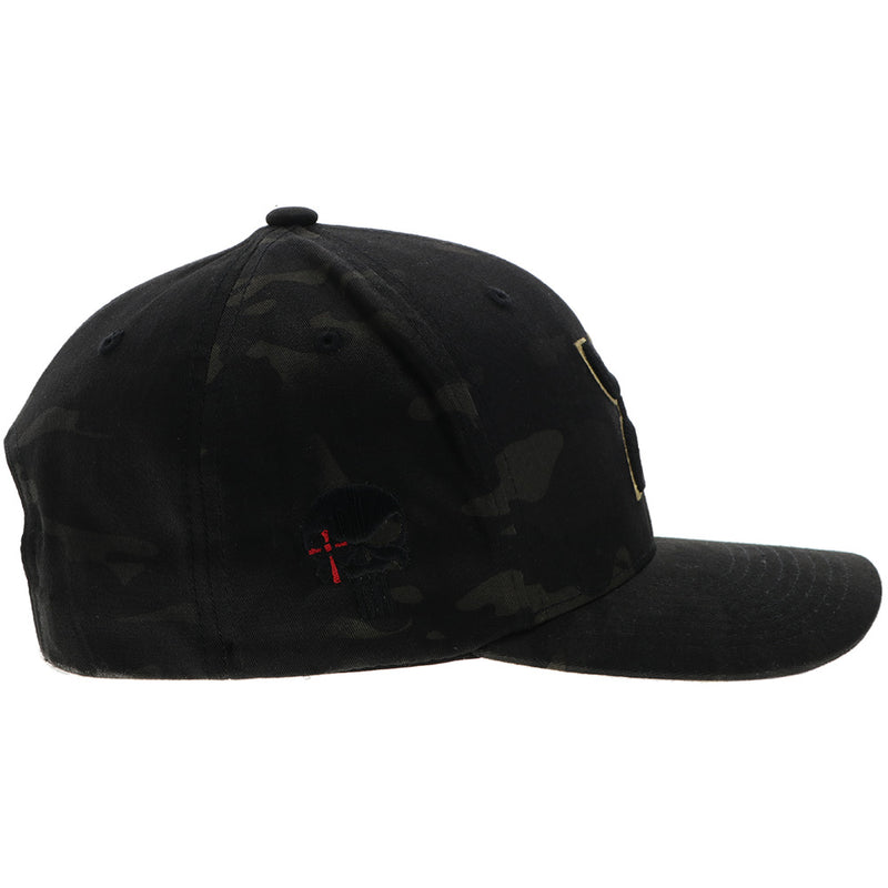 right side of black camo hooey hat