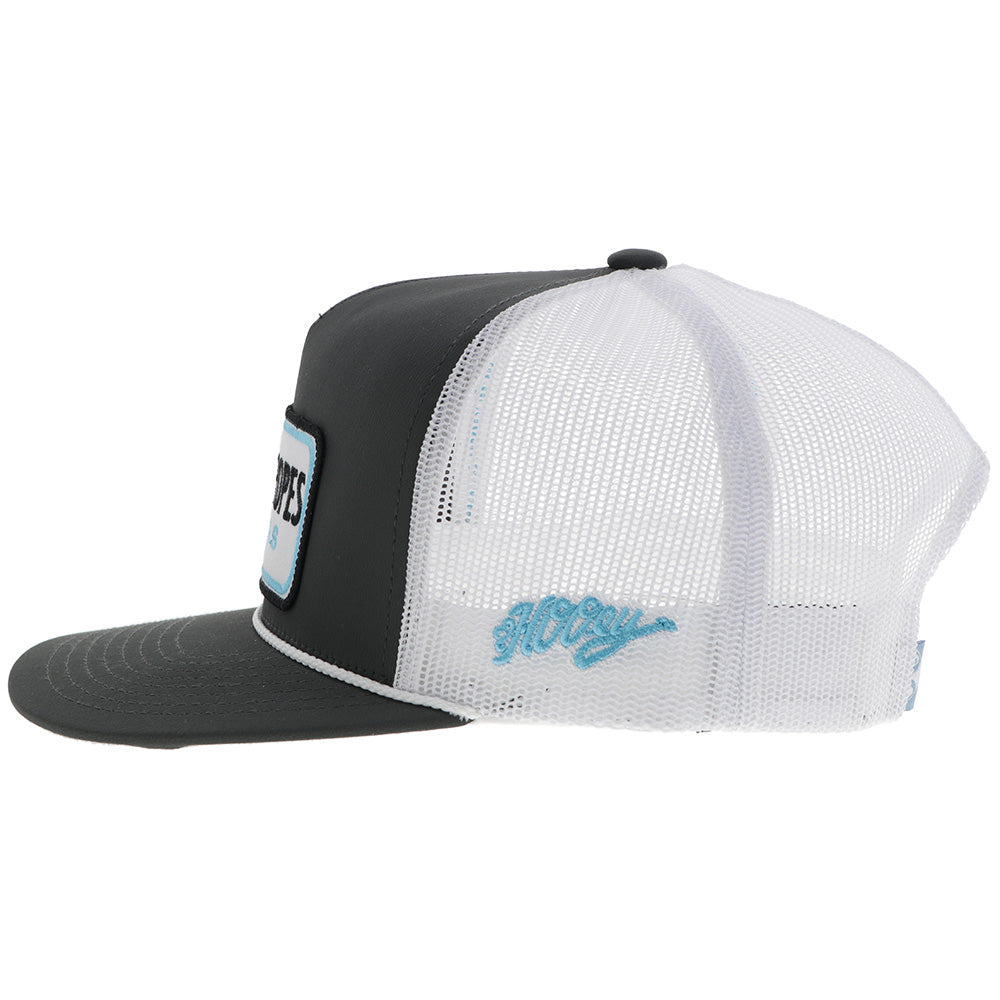 "CR108" Cactus Ropes Hat Grey/White w/White/Turquoise/Black Patch