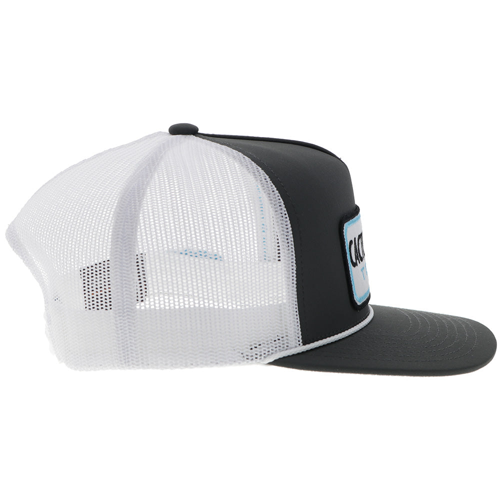 "CR108" Cactus Ropes Hat Grey/White w/White/Turquoise/Black Patch