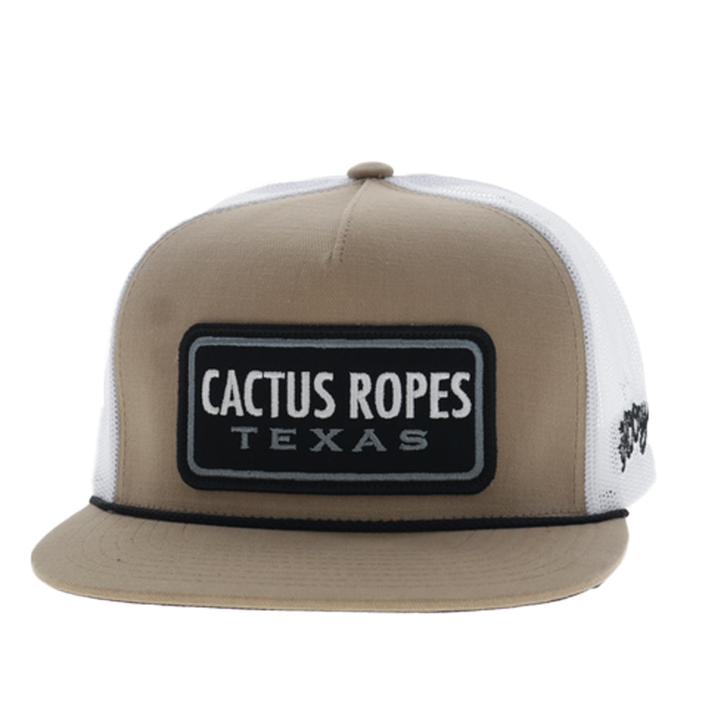 CR128 Cactus Ropes 5-Panel Trucker Snapback Hat Tan/White