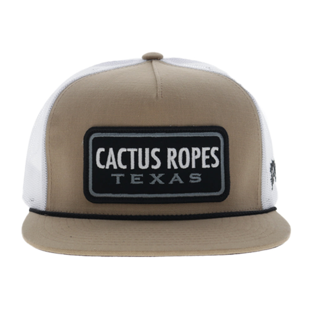 CR128 Cactus Ropes 5-Panel Trucker Snapback Hat Tan/White
