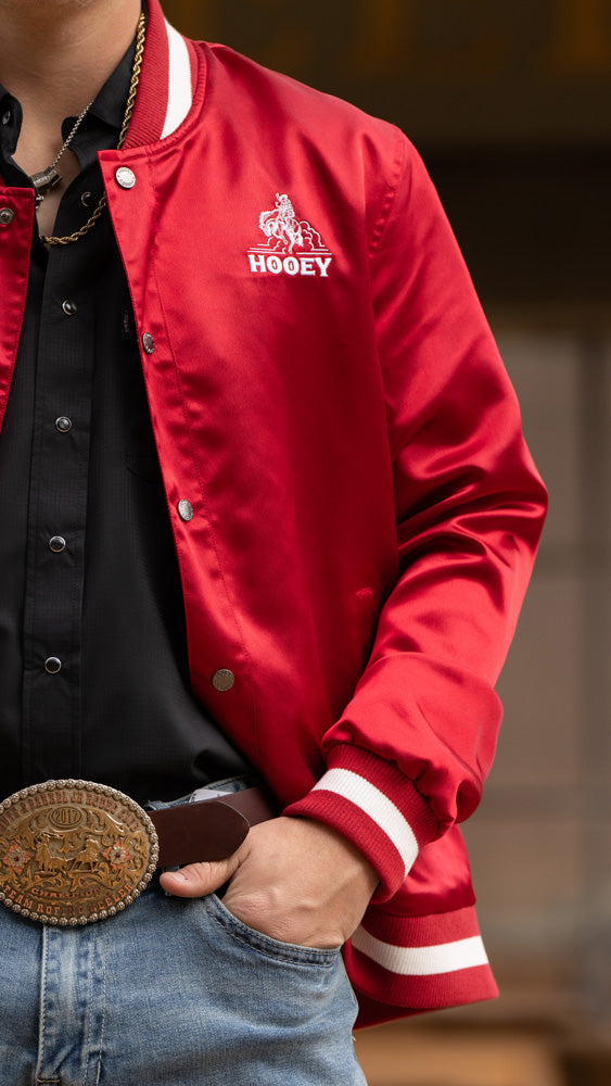 "Big Sky" Bomber Jacket Satin Red/White (Unisex)