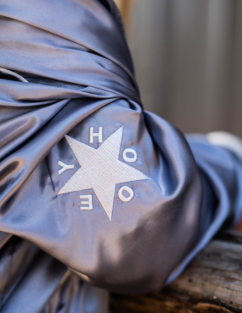 "Big Sky" Grey Metallic w/White Bomber Jacket