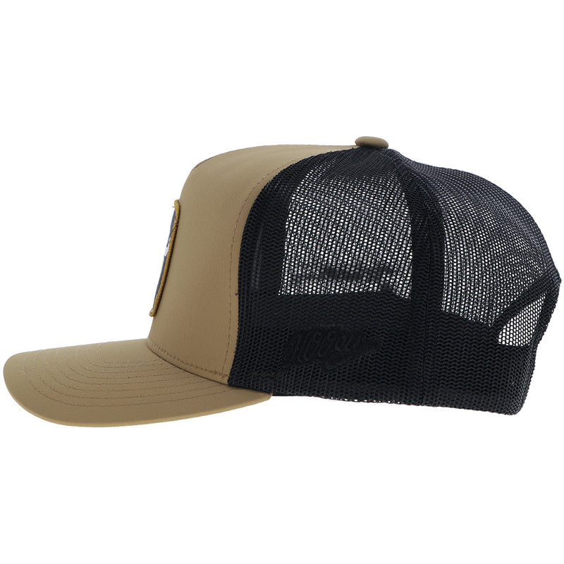 left side of the tan and black Dusty Tuckness hat