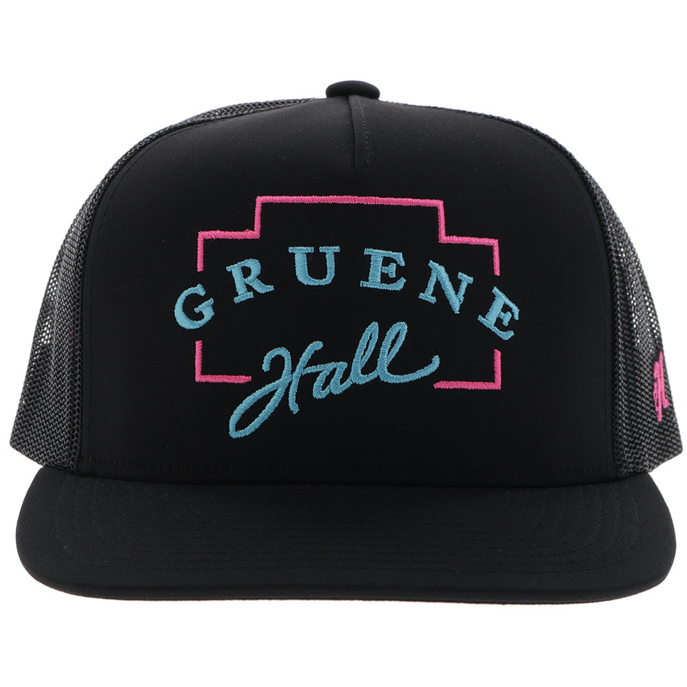 "Gruene Hall" Hat Black w/Pink & Blue Embroidery