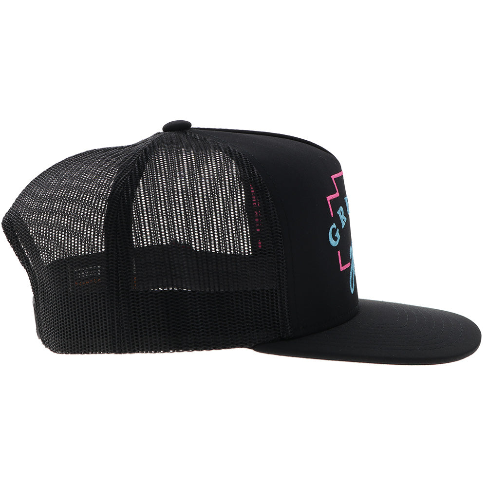 "Gruene Hall" Hat Black w/Pink & Blue Embroidery