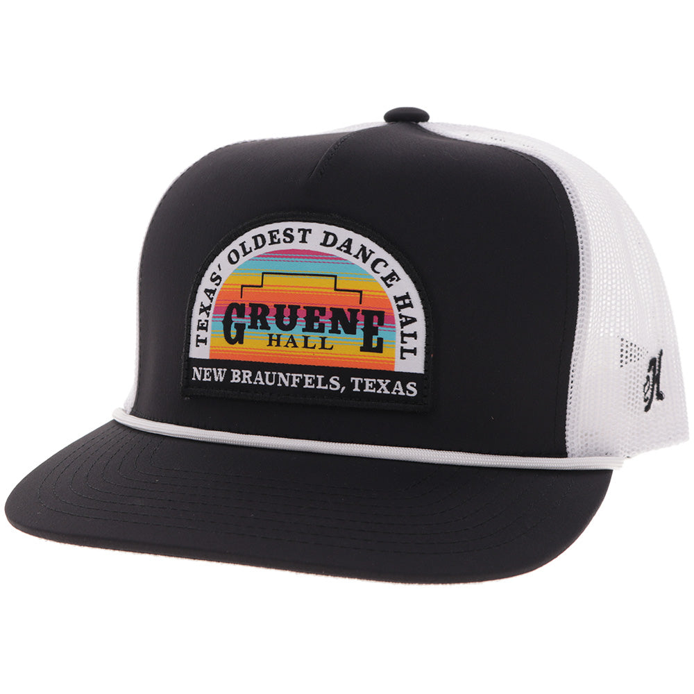 "Gruene Hall" Hat Black/White w/Multi Color Serape Patch