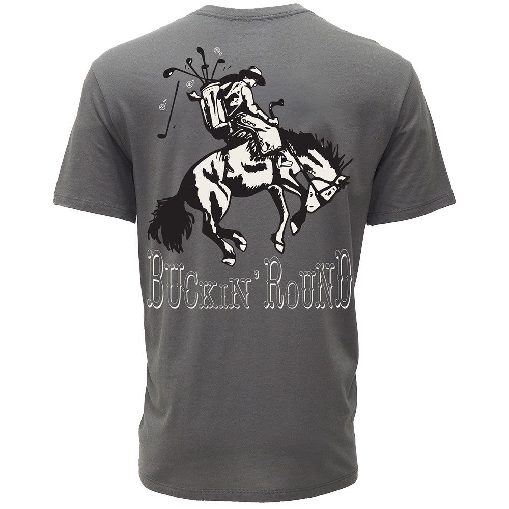"Buckin' Round" Dark Grey Cowboy Golf T-shirt