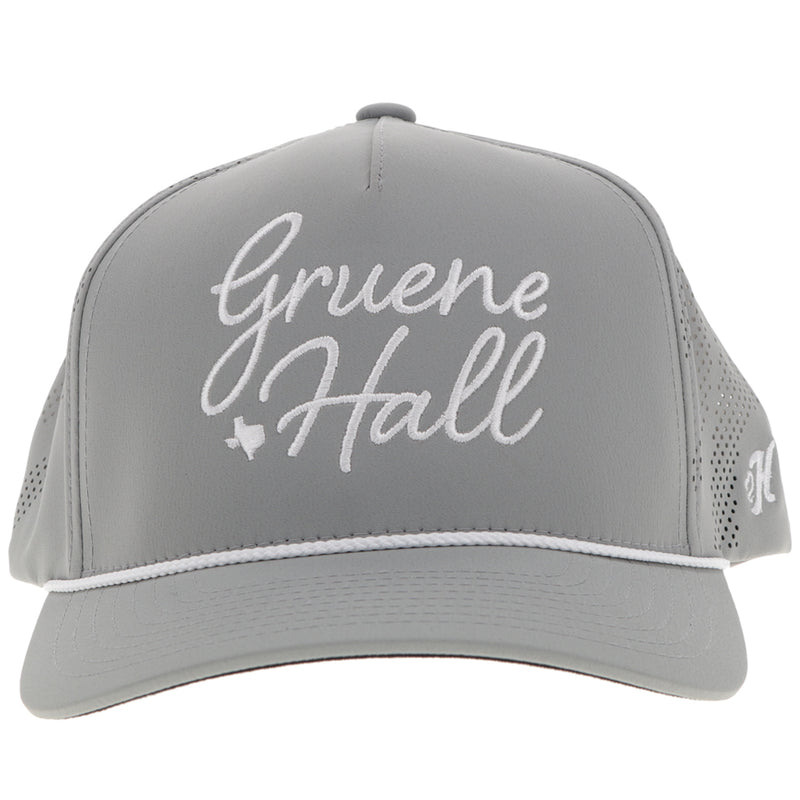 front of all grey Gruene Hall x Hooey hat with white logo and rope detail