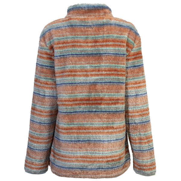 rust, blue, navy, serape pattern fleece pullover back view