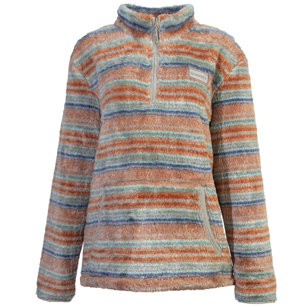 rust, blue, navy, serape pattern fleece pullover