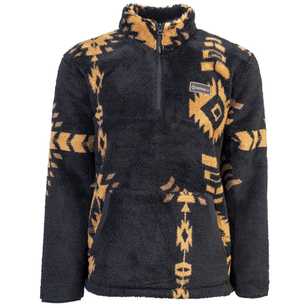 Hooey fleece pullover in black with Aztec pattern in tan
